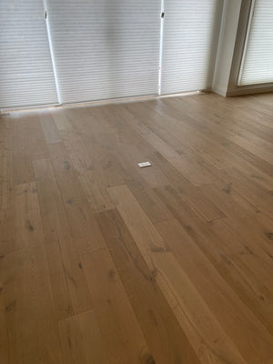 A room scene of Istanbul oak hardwood installed in the kitchen of a custom built home.